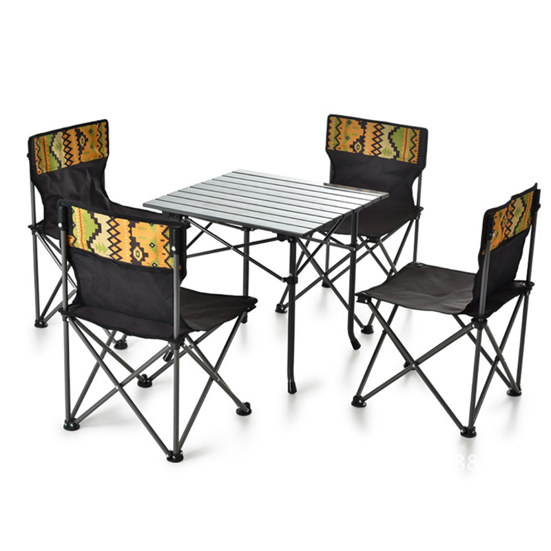 Camping Cooking Dining Set - # ホットセール中！ポータブル5つ折り木製パネルダイニング＆クッキングテーブルチェアセット、アウトドアピクニック＆キャンプ用、モダンデザイン