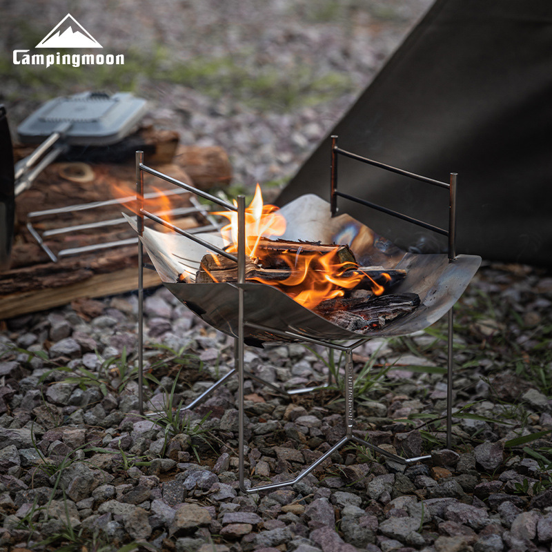 Camping Cooking Grate - A4-Q 屋外用ポータブル暖炉 折りたたみ式焚き火台 キャンプ用薪 ステンレス鋼カーボンベッド