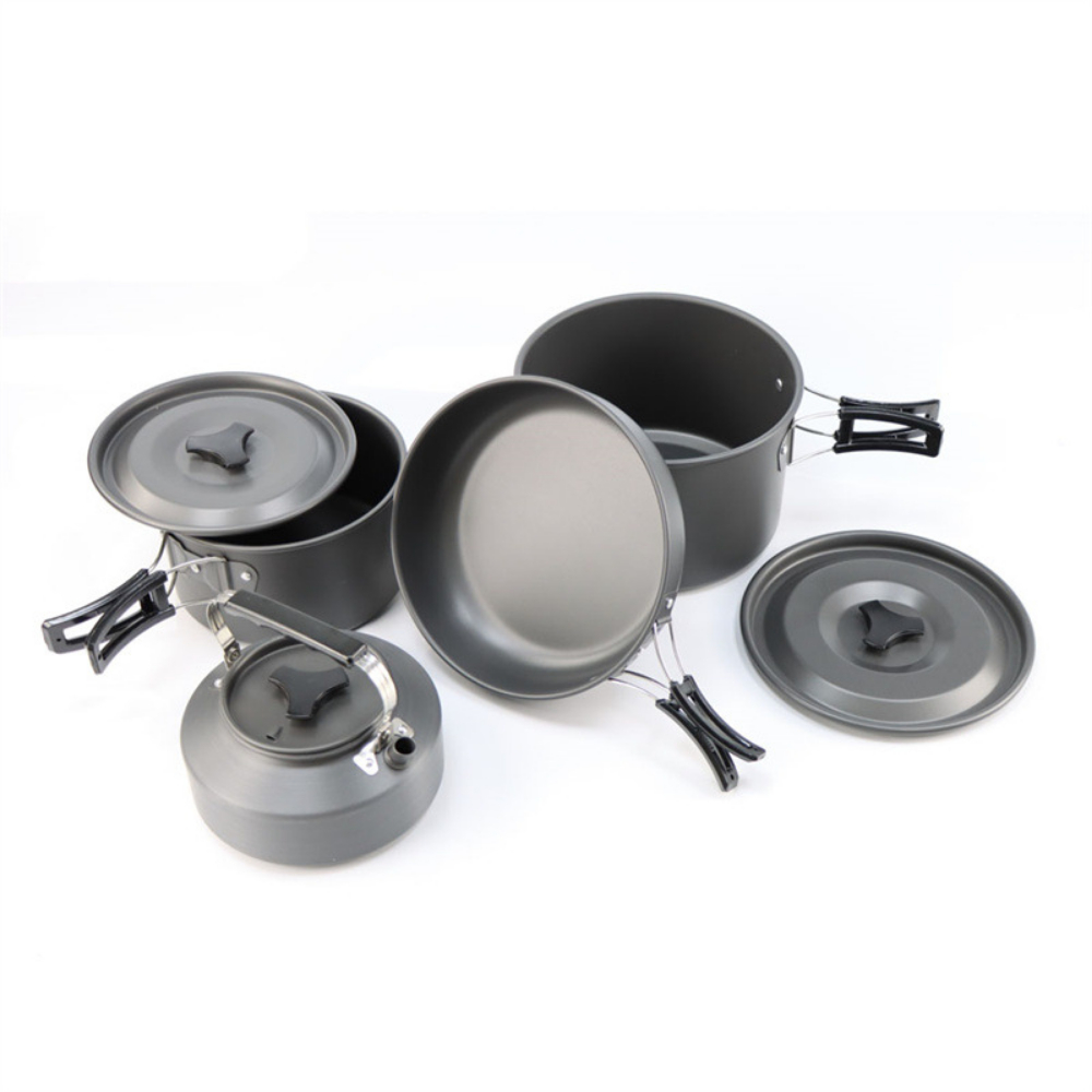 Camping Cooking Easy - 軽量アルミ合金製アウトドアキャンプクッキングセット 大型2-4段入れ子式鍋 簡単持ち運びキャンプ調理器具セット