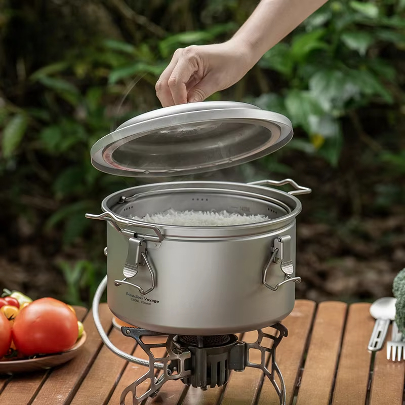 Camping Cooking Pot Large - 屋外キャンプ用調理鍋、スープポット、シチューポット、炊飯器、大容量4～6人用、ロゴ印刷可能