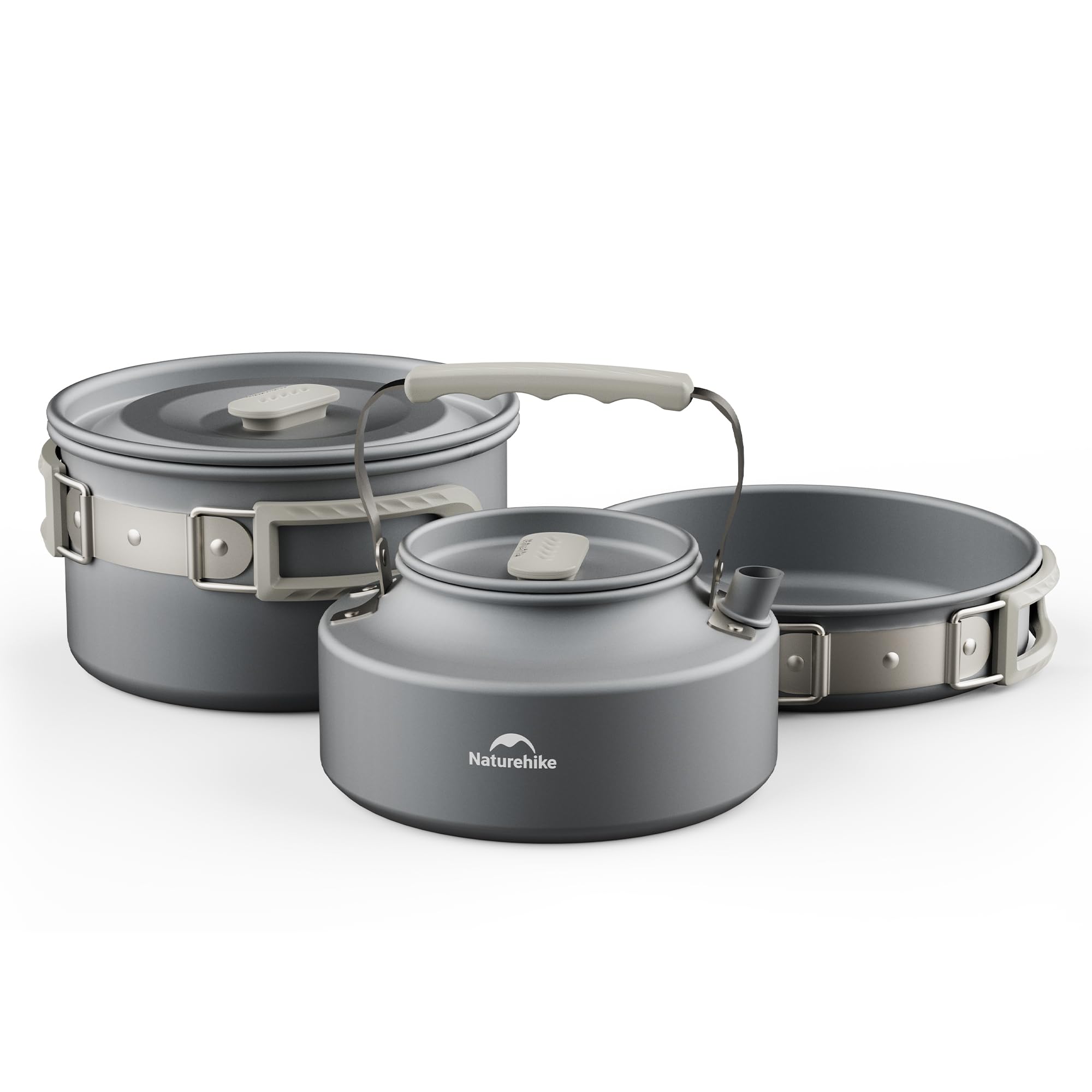 Camping Cooking Pot Large - Naturehike キャンプ用スープポット調理器具 蓋付き 大型屋外ポータブルハンギングポット調理セット 2～4人用