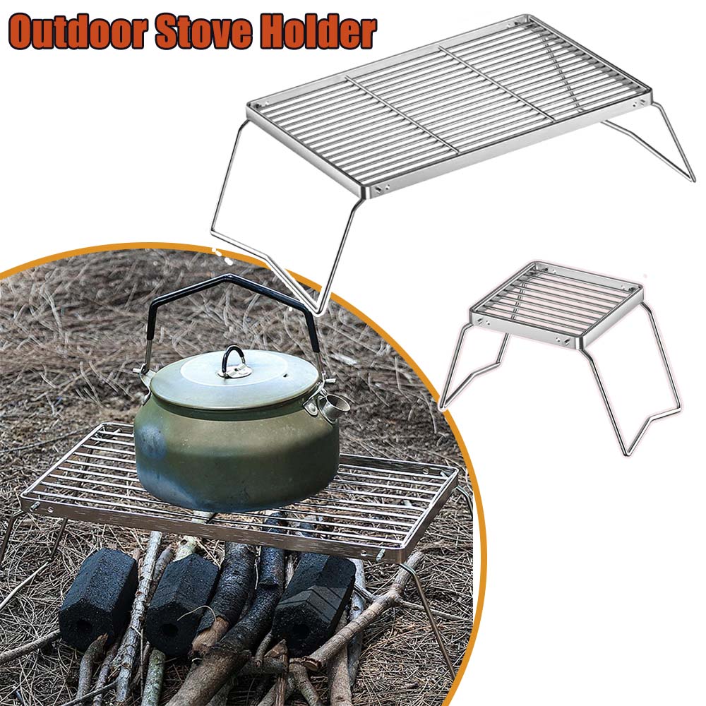 Camping Cooking Grate - 屋外夏用軽量ステンレス鋼アウトドアストーブホルダーコンパクトポータブルラックキャンプハイキングBBQに強い対応性