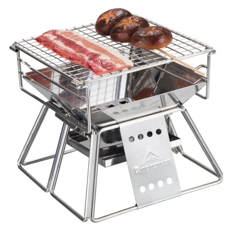 Camping Cooking Grate - キャンプムーン-垂直調整可能なステンレス鋼バーベキューグリル、チャコールグリルマシン、折りたたみ式でポータブル、アウトドアキャンプ