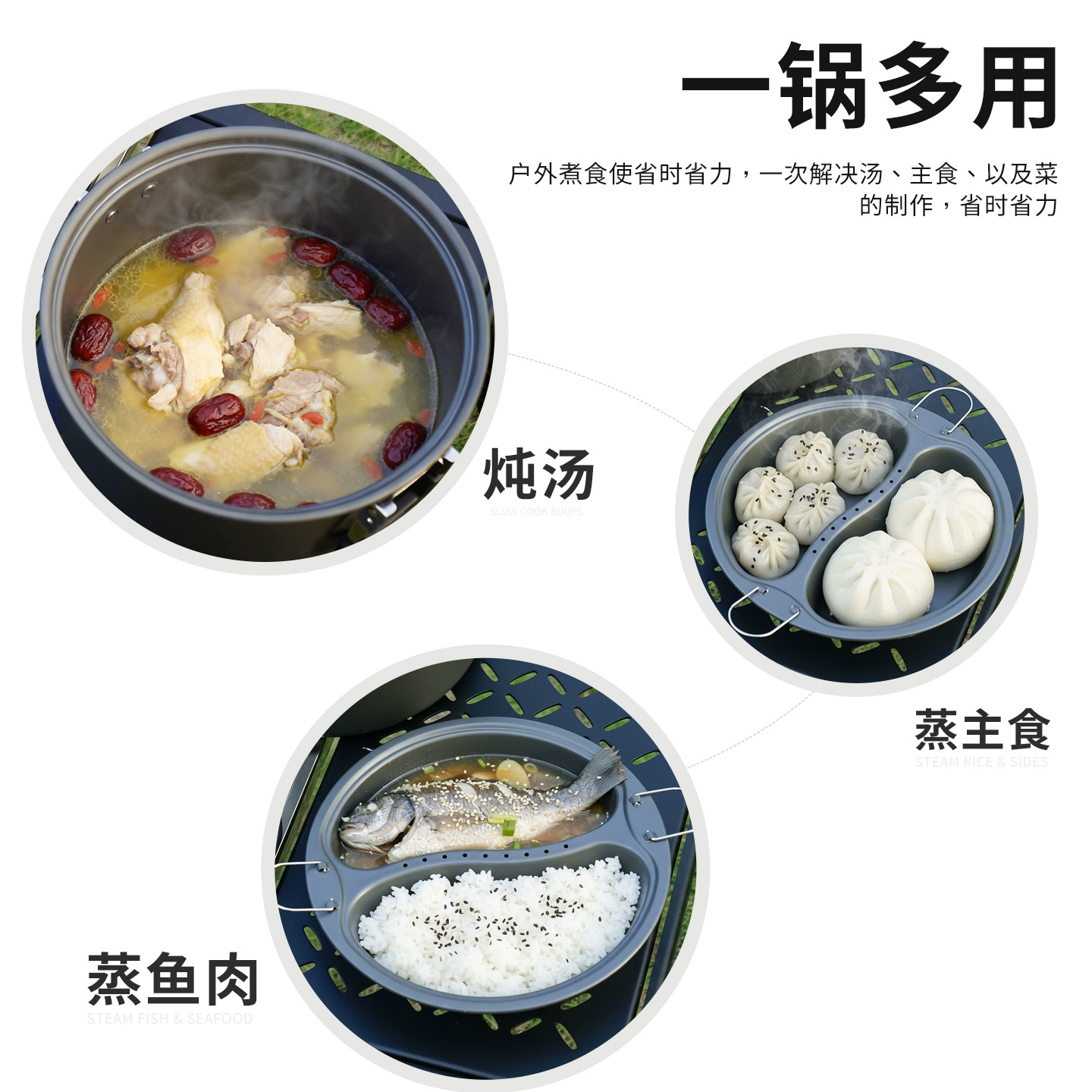 6.5L大容量マンダリンダック蒸し器＆調理鍋セット、屋外自走 - Camping Cooking Pot Large のレビューと価格