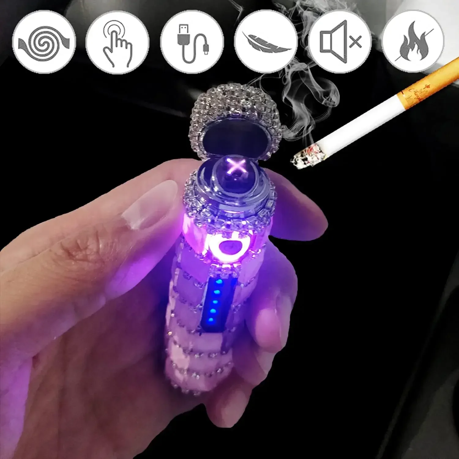女性用USB充電式デュアルアークプラズマライター、防風クール - Camping Cooking Candle のレビューと価格