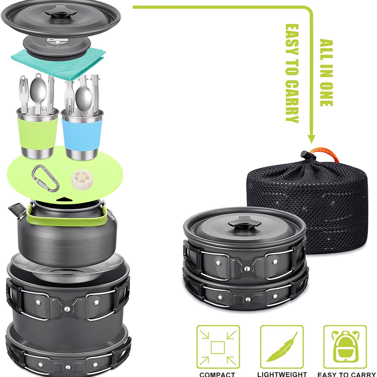 2～3人用キャンプクッキングセット アルミ製鍋 フライパン  - Camping Cooking Easy のレビューと価格