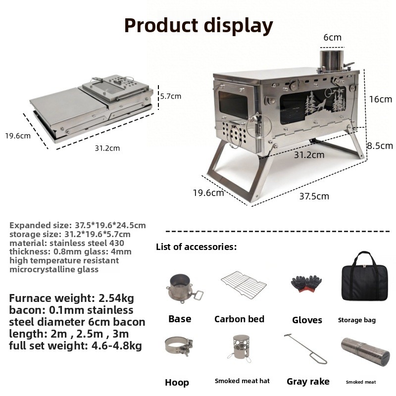 ステンレス製折りたたみ式ポータブル薪ストーブBBQグリル、ア - Camping Cooking Grate のレビューと価格