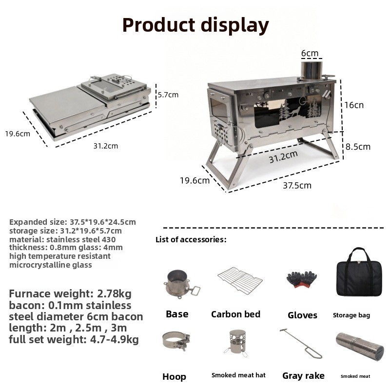 ステンレス製折りたたみ式ポータブル薪ストーブBBQグリル、ア - Camping Cooking Grate のレビューと価格